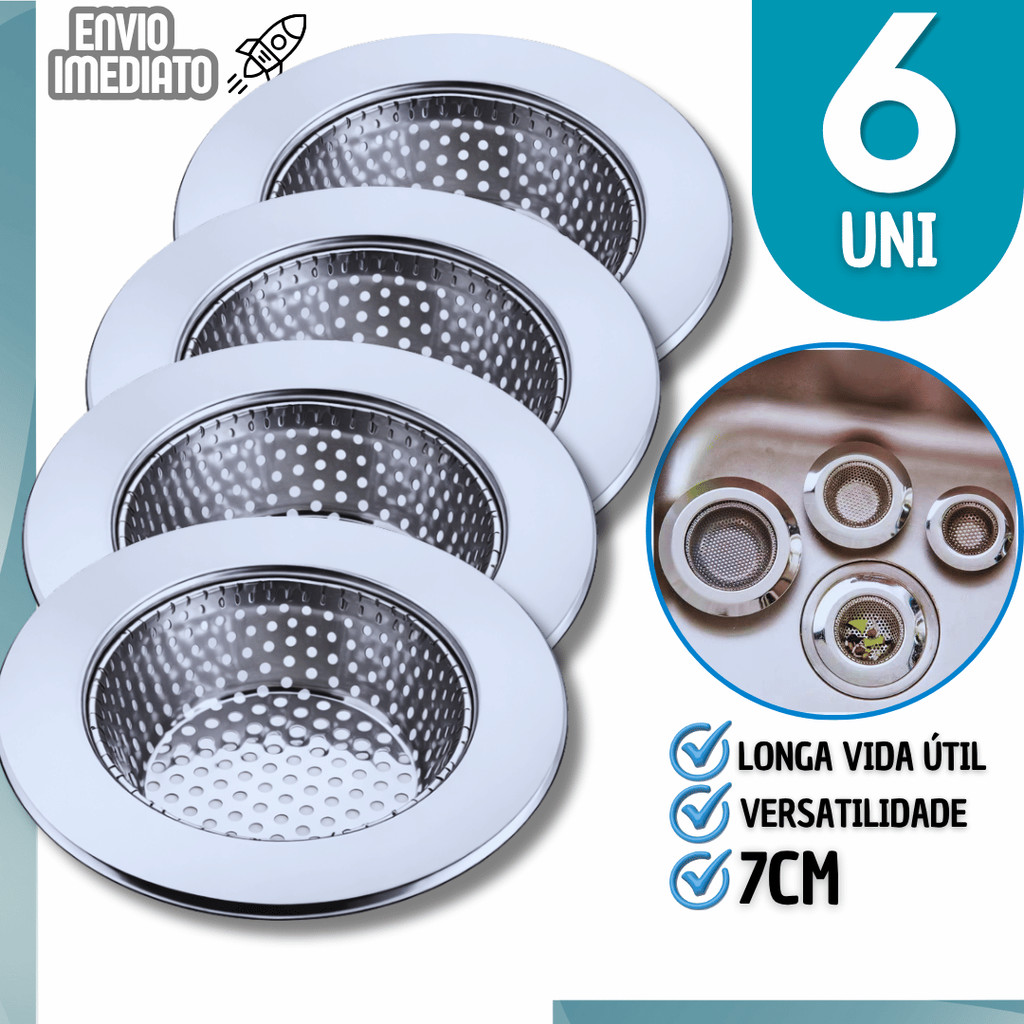 Ralo Ralinho Para Pia Tanques 7cm Com Borda Inox Premium Evita Entupimento Resíduos Cozinha Casa Ralinhos Utilidades