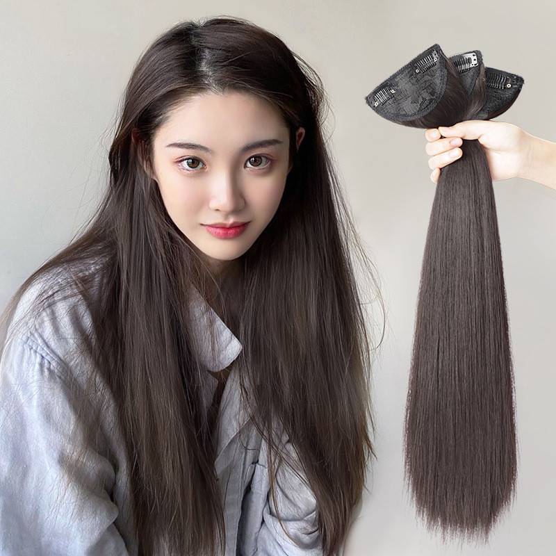 Peruca de conexão longa vermelha de três peças, cabelo liso, peça de cabelo mista, conjunto de três peças, peruca femini