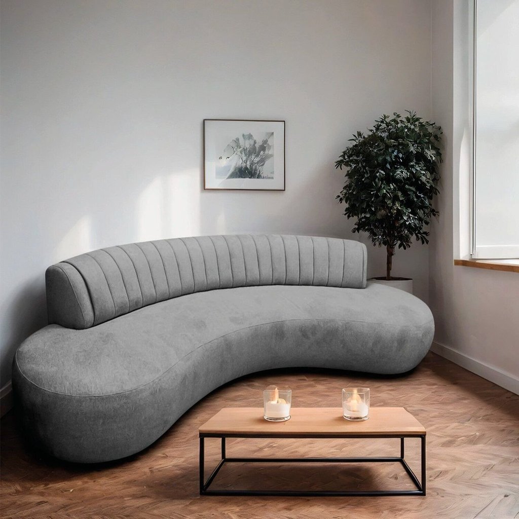 Sofá Orgânico 03 Lugares Sala Estar Celeste 180cm Linho Cinza Claro Cinza Claro