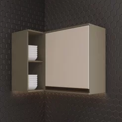 Armário Aéreo Canto Reto 1 Porta 100% MDF Aurora Cinza/Duna/Cristal Duna/Cristal