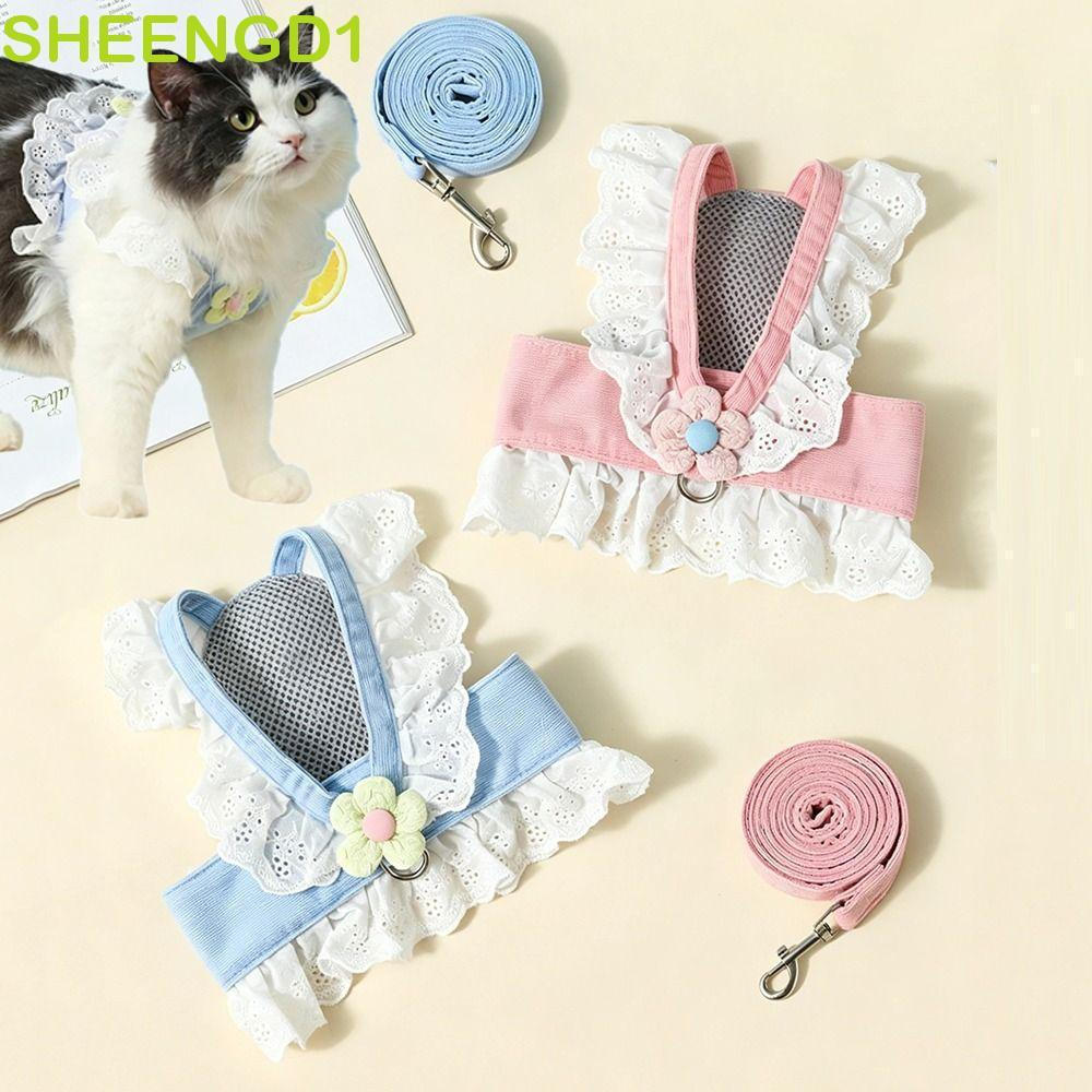 SHEENGD1 Corda De Tração Para Gatos , Alça Peitoral Tipo Colete Respirável Ajustável , Trela De Arnês Com Padrão De Flor