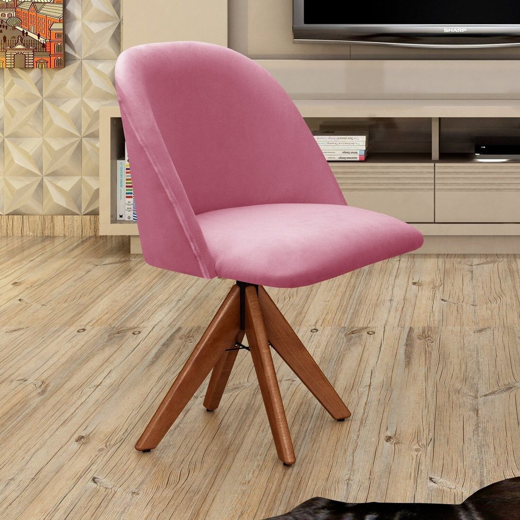 Poltrona Decorativa Gaia Giratória Madeira para Sala, Quarto, Recepção Rosa Rosa