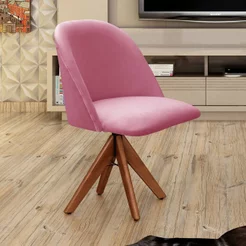 Poltrona Decorativa Gaia Giratória Madeira para Sala, Quarto, Recepção Rosa Rosa