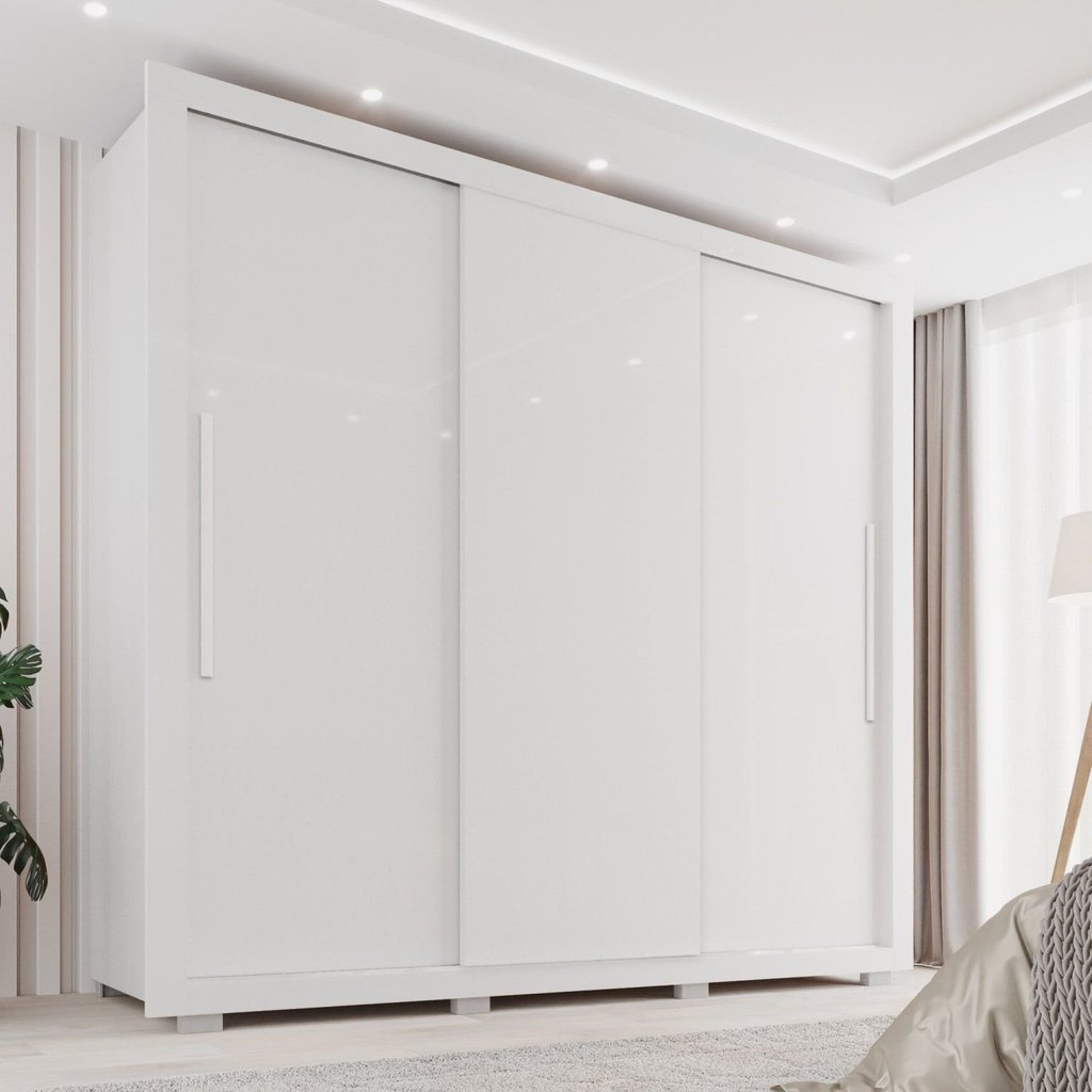 Guarda-Roupa Casal 3 Portas 4 Gavetas com Pés Costa Rica Branco Branco