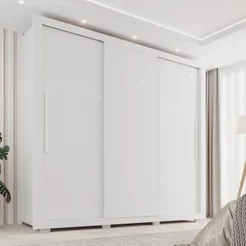 Guarda-Roupa Casal 3 Portas 4 Gavetas com Pés Costa Rica Branco Branco