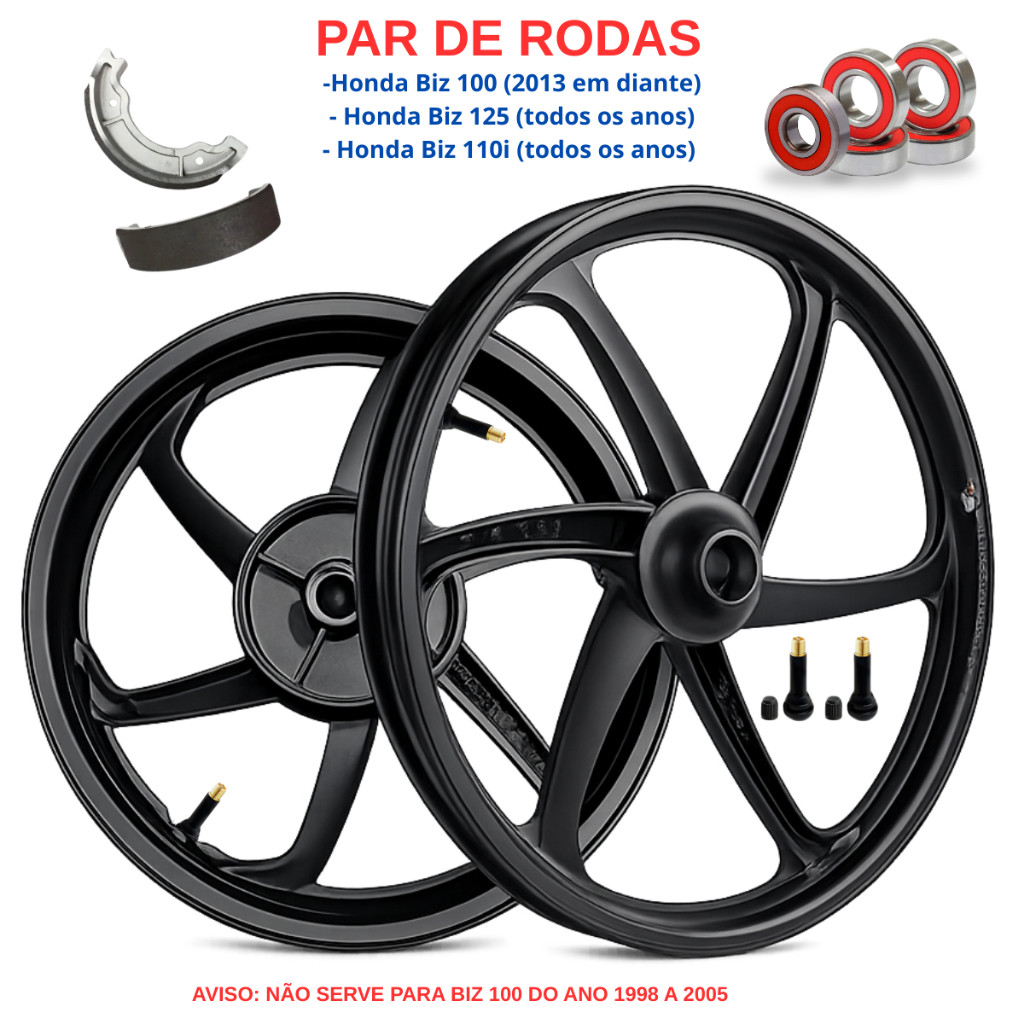 Par Jogo Roda Liga Leve Honda Biz 125 Ks Preta Freio Disco