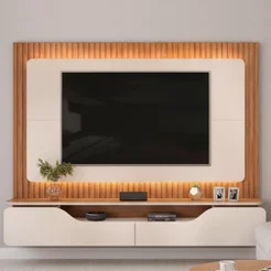 Estante e Home Theater Ripado para TV até 70 Polegadas com 100% MDF 210cmx180cm Led Treviso Marrom Off White/Freijó