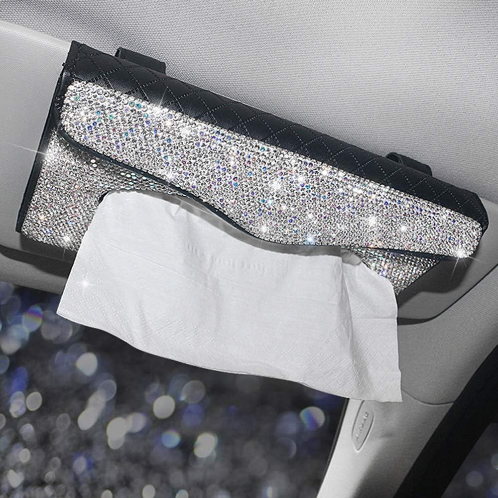 LZLRUN Caixa de Lenços de Papel com Strass Brilhante e Cristais, Acessório de Decoração para Interior de Carro (Prata)