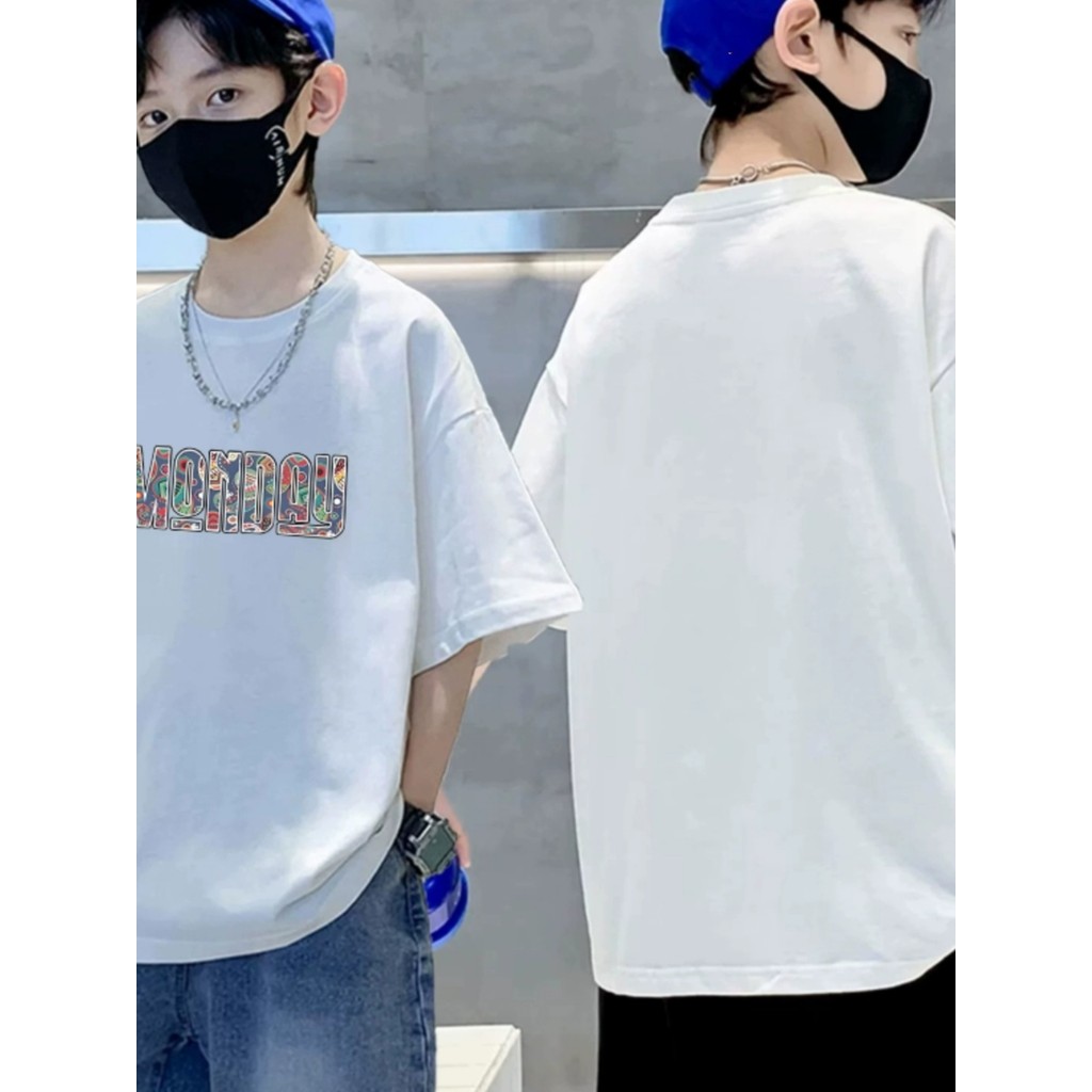 100% algodão de manga curta roupas infantis meninos camiseta primavera verão crianças médio grande crianças meninos vers
