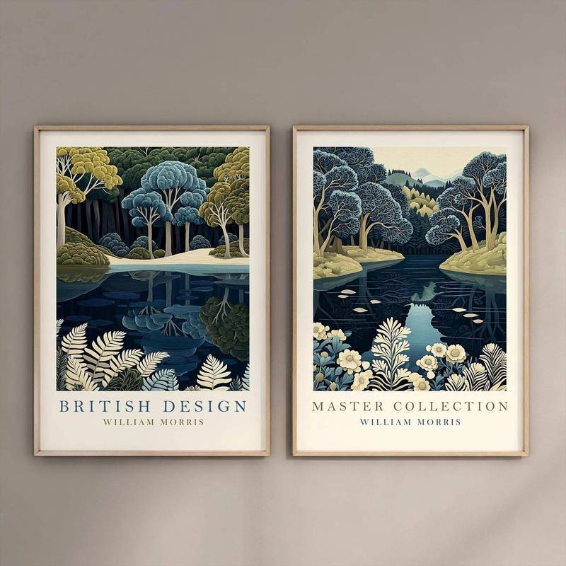 William Morris Inspirado Lago Floresta Lona Conjunto De Arte Da Parede Artes E Ofícios Impressão De Paisagem Botânica Pa