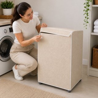 Capa Forrada Zíper Máquina Lavar Proteção Resistente Impermeável Bege Pequena
