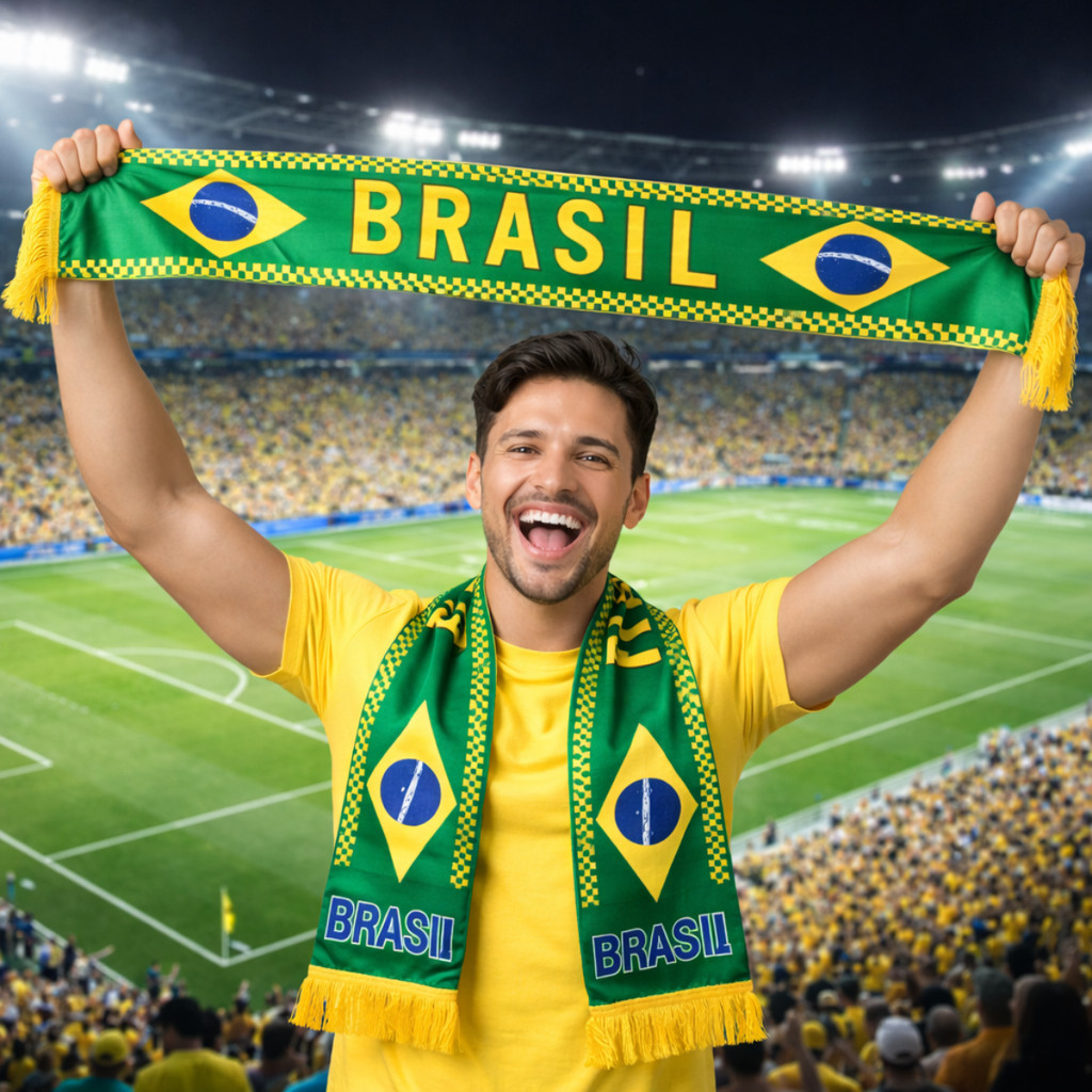 Faixa do Brasil Cachecol Xale para Torcedores Estádio Futebol Copa do Mundo 2 Modelos Poliéster Festa Manifestação