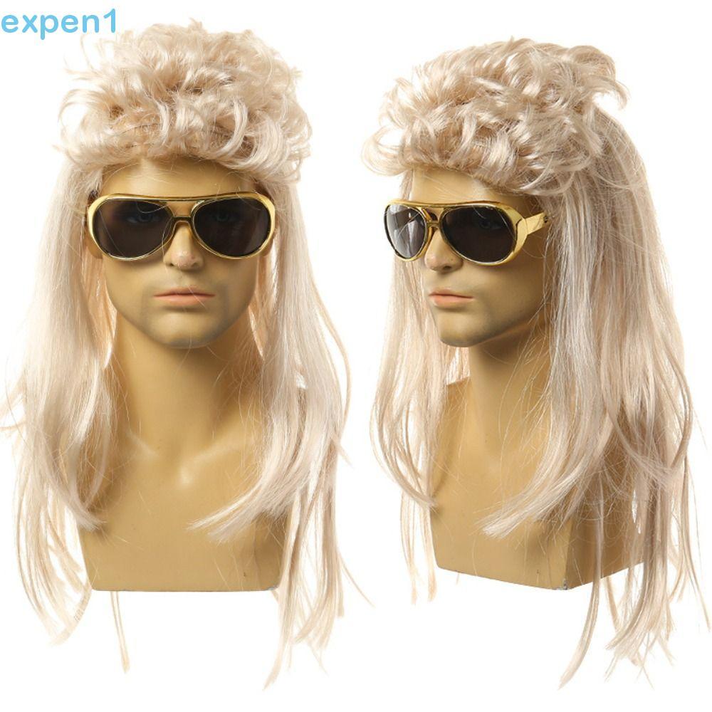 EXPEN Masculino Cosplay Perucas 70s 80s Natural Sintético Macio Fofo Hippie Acessórios De Cabelo Retro Peruca