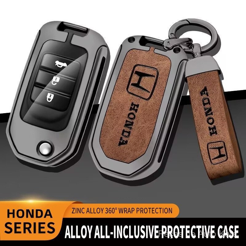 Capa para Chave de Carro em Liga de Zinco e Couro para Honda Civic CRV HRV Fit Jazz Accord Insight Le UOJ2