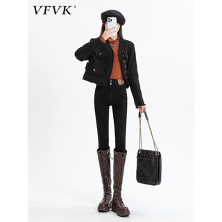Vfvk preto calças magras Jeans feminino 2026 novo estilo calças de cintura alta magro elástico All-Match botas calças lá