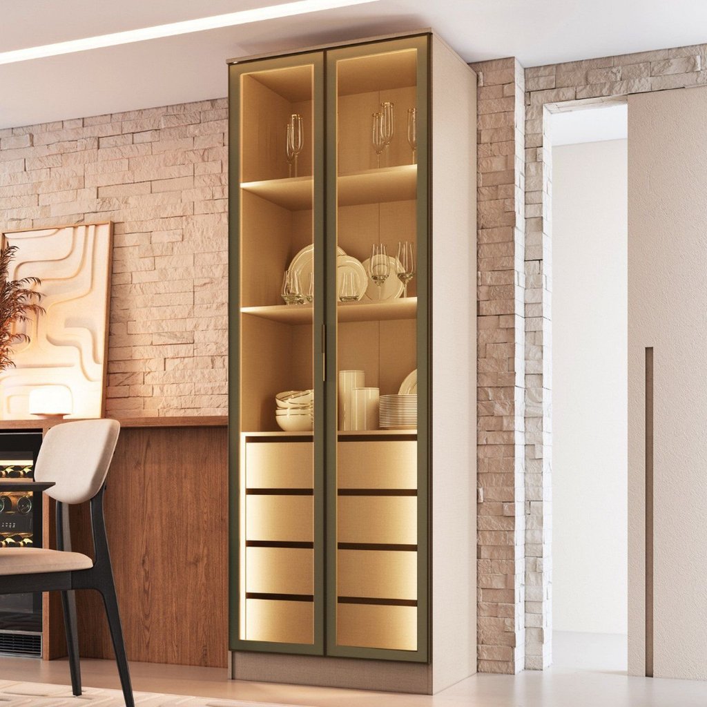Cristaleira Lumini Armário 2 Portas Reflectas com LED 100% MDF Requinte+ Bege