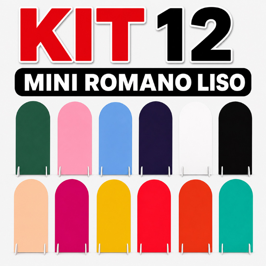 Kit 12 Mini Painel Romano Cores Lisas 50x30cm Elástico