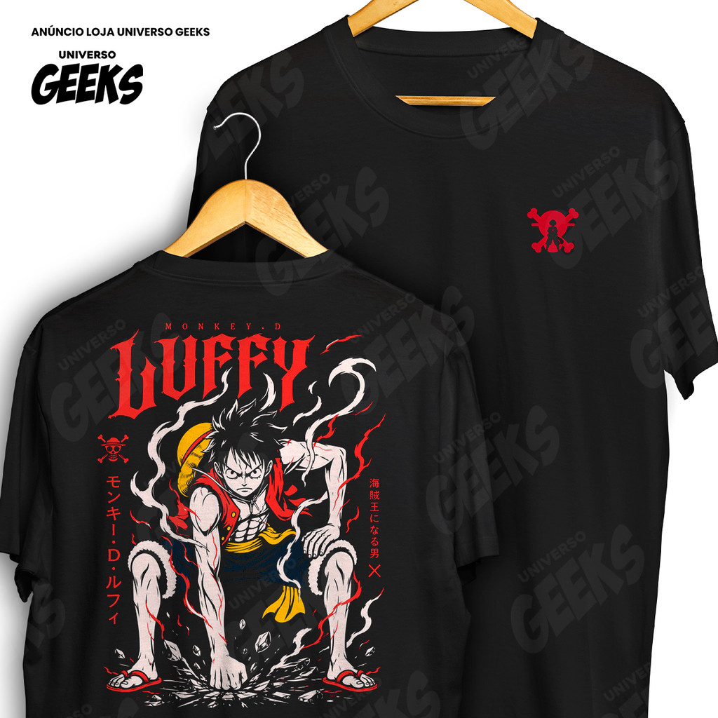 Camiseta Frente E Verso Luffy Pose De Combate Vapor Gear One Piece Camisa De Anime 100% Algodão