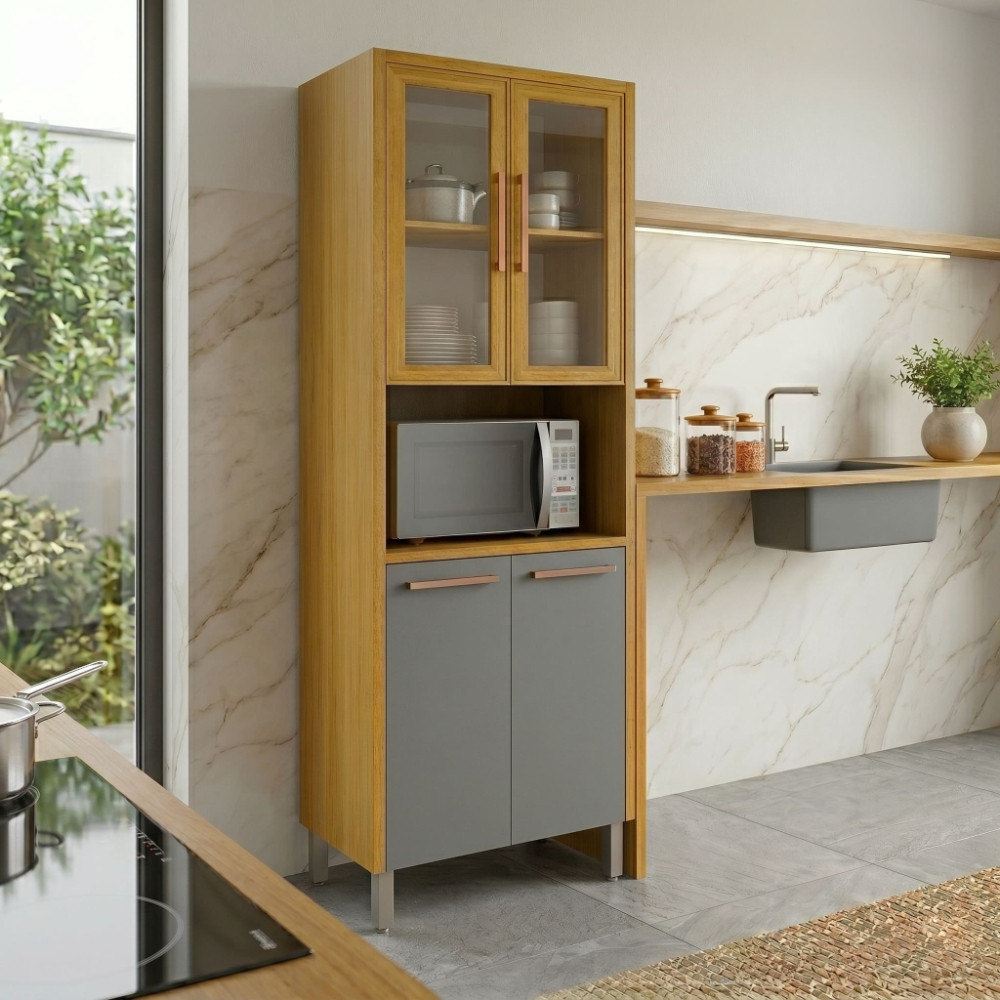 Paneleiro Cristaleira Dafne 100% MDF com Portas e Vidro Reflecta