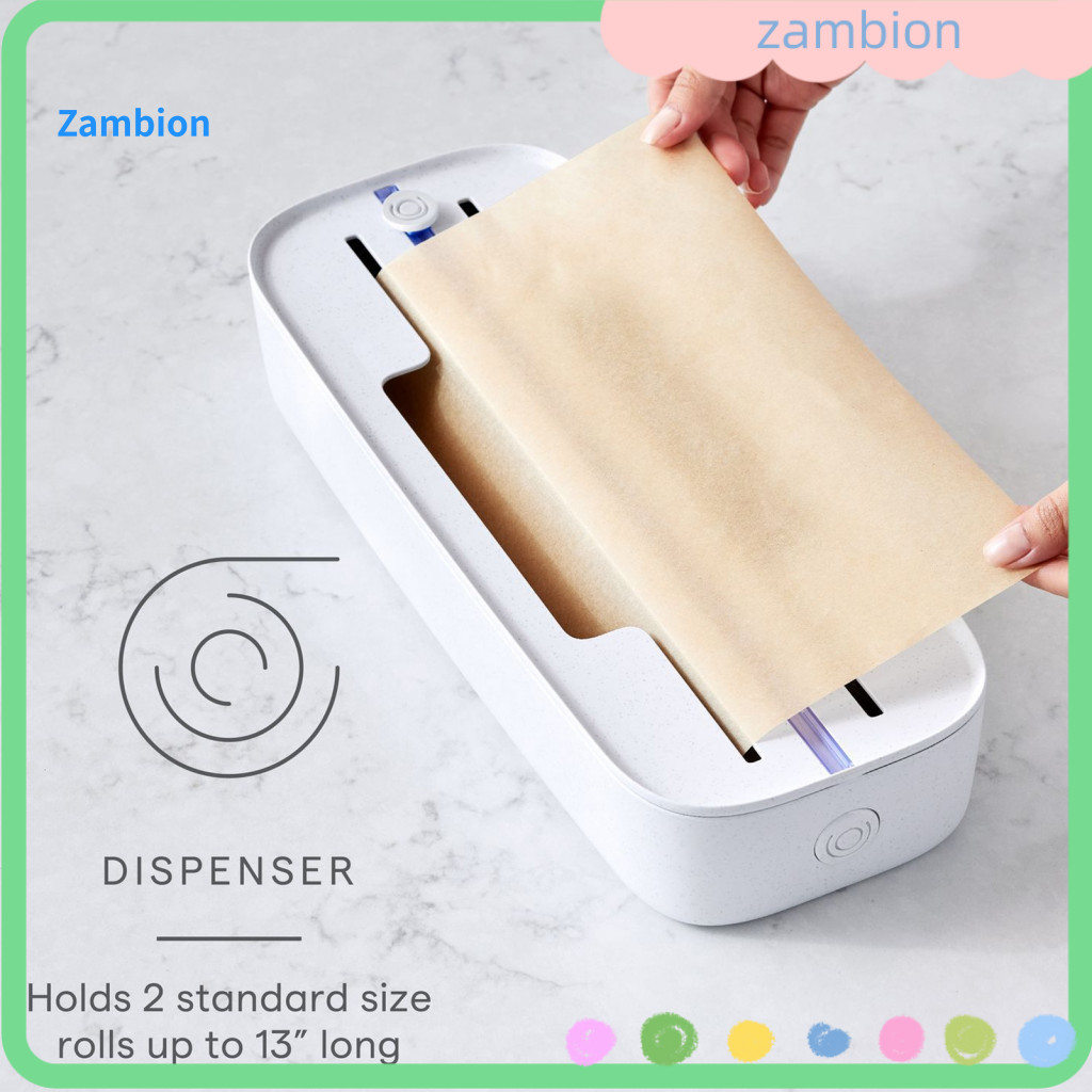 Plastic Wrap Organizer Cutter with Sharp Stainless Steel Blade – Adjustable Foil Roll Dispenser Smooth Rolling Wax Pap