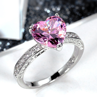 Anel em Forma de Coração em Prata Esterlina S925, Incrustado com Zircônia Rosa, Joia Feminina/Presente de Noivado P49F S