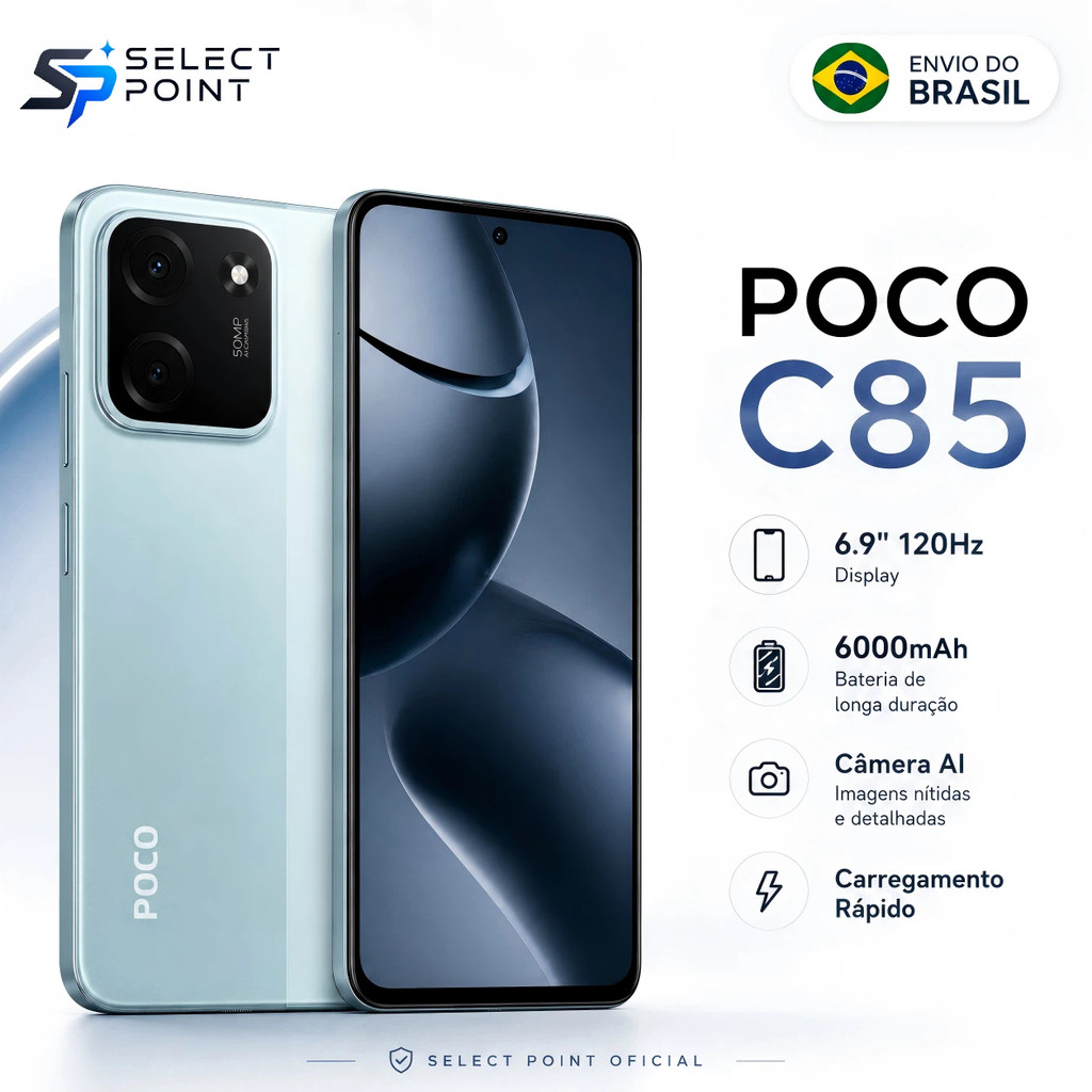Smartphone Xiaomi POCO C85 4G Tela 6.9" 120Hz Bateria 6000mAh Carga Rápida Dual 