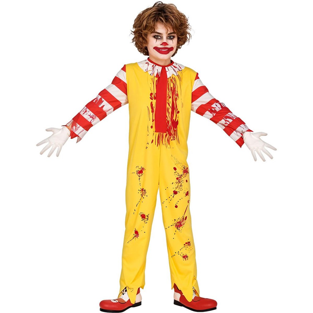 Fantasia de Terror Infantil pra Meninos de Halloween Roupa de Palhaço Assassino Cosplay Amarelo e Vermelho em Oferta na Shopee