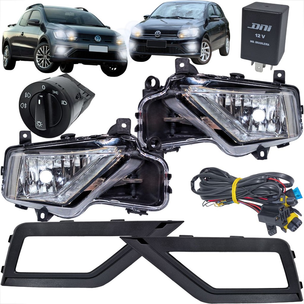 KIT FAROL MILHA ORIGINAL SAVEIRO G7 GOL VOYAGE G8 MOLDURA BOTÃO COM CHICOTE COMPLETO ILUMINAÇÃO NEBLINA