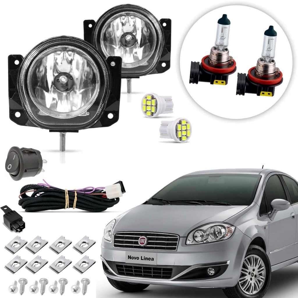 Kit farol de Milha Neblina Auxiliar Farolete Nevoeiro Cibie Com Lampadas Completo Vidro Fiat Linea 2009 10 11 12 13 a 16