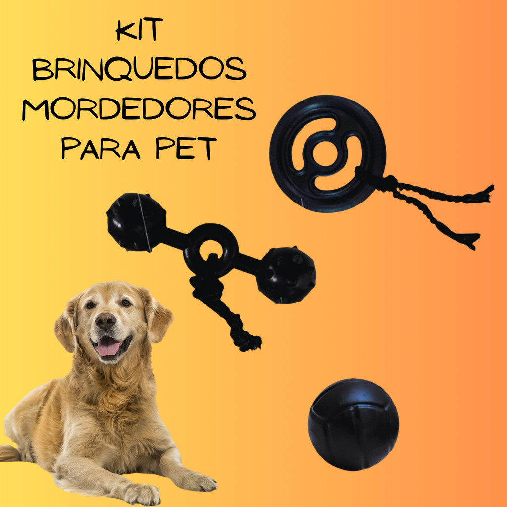 Kit Brinquedos Para Cachorro Anilha com corda + Bola Lisa+ Halters/Osso Chiclete Big Com Corda para Cães