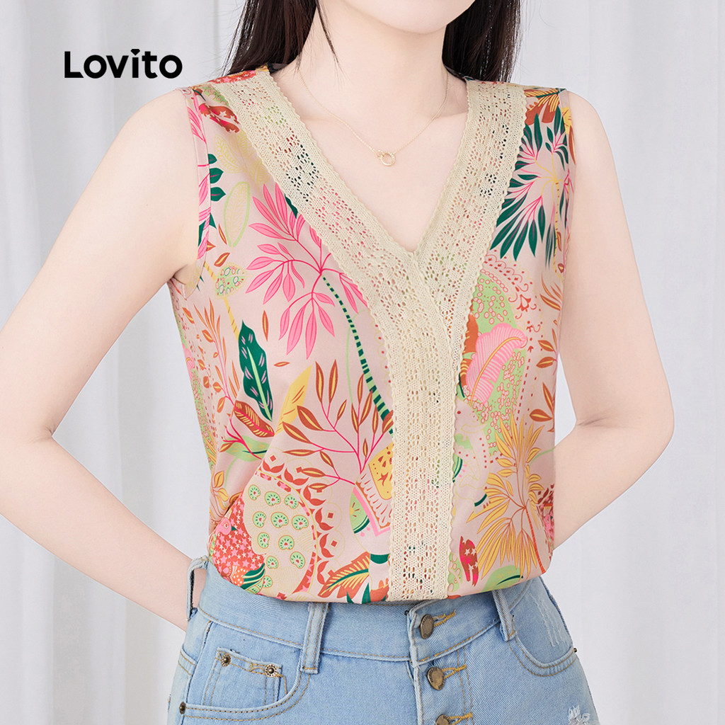 Lovito Blusa Boho com Babado No Gola  Estilo Nacional  Primavera/verão  para mulheres L142ED591