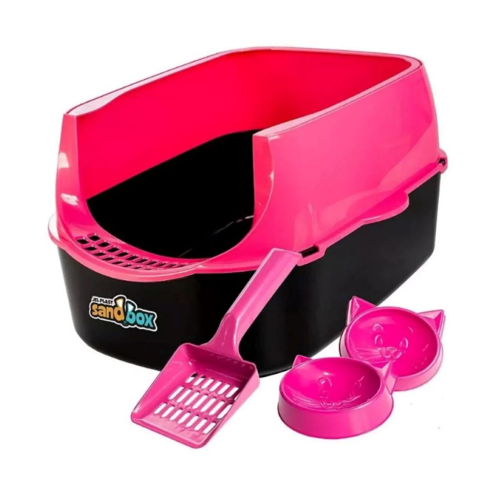 Kit Caixa de Areia para Gatos Sanitário Furba Sandbox + Pá Higiênica +Comedouro + Bebedouro Pet
