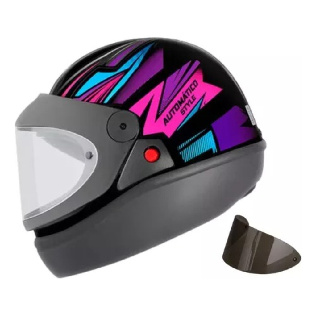 Capacete Ebf Automatico Style Preto Brilho / Rosa Tam 56 58