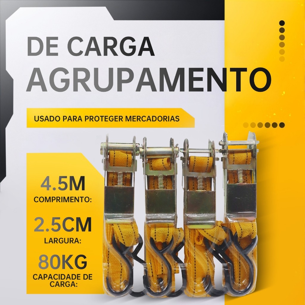 Conjunto de 4 peças Cintas e tensores para amarração de carga, extra fortes, com capacidade de carga de 80 kg