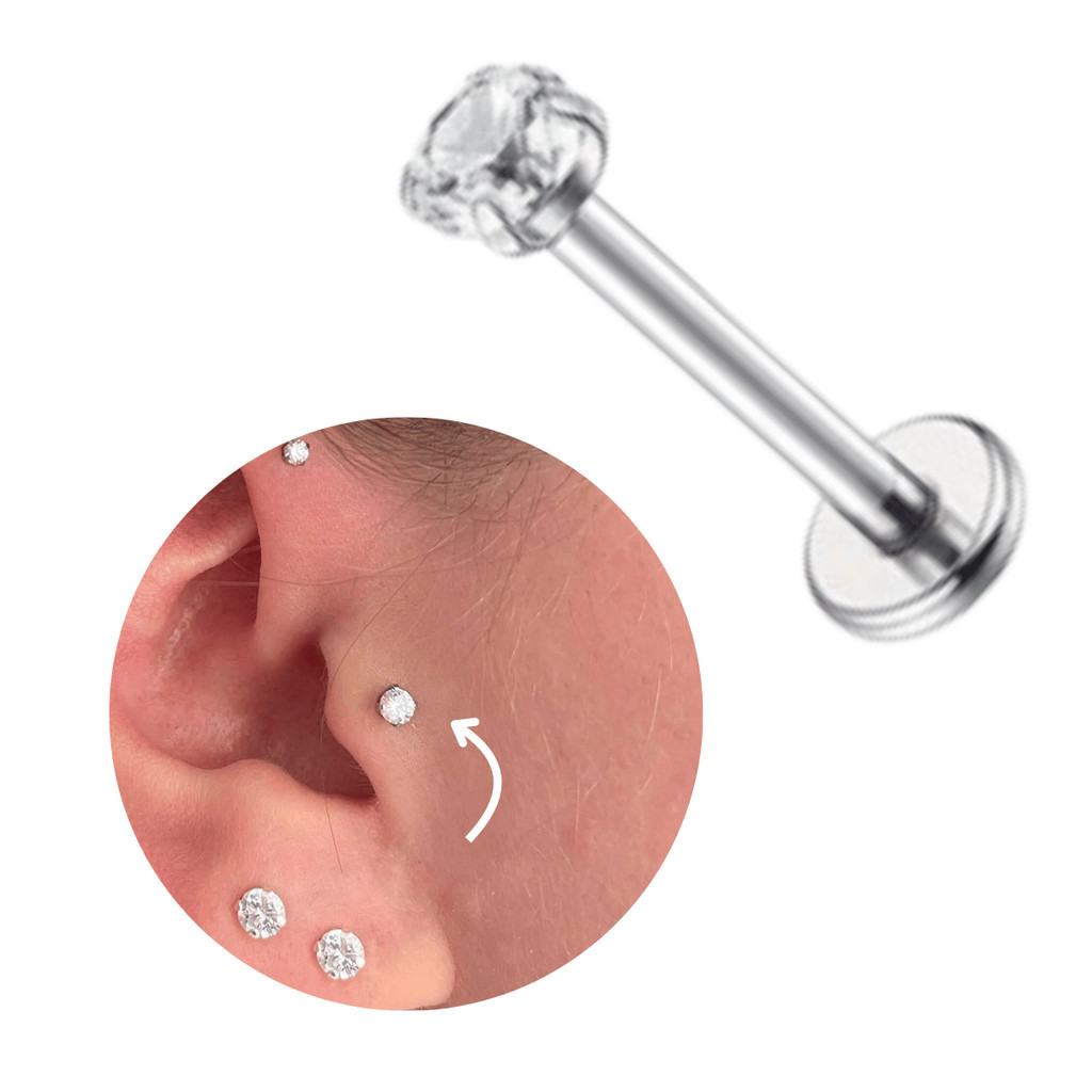 PIERCING TRAGUS LABRET AÇO CIRURGICO NÃO ESCURECE PONTO LUZ