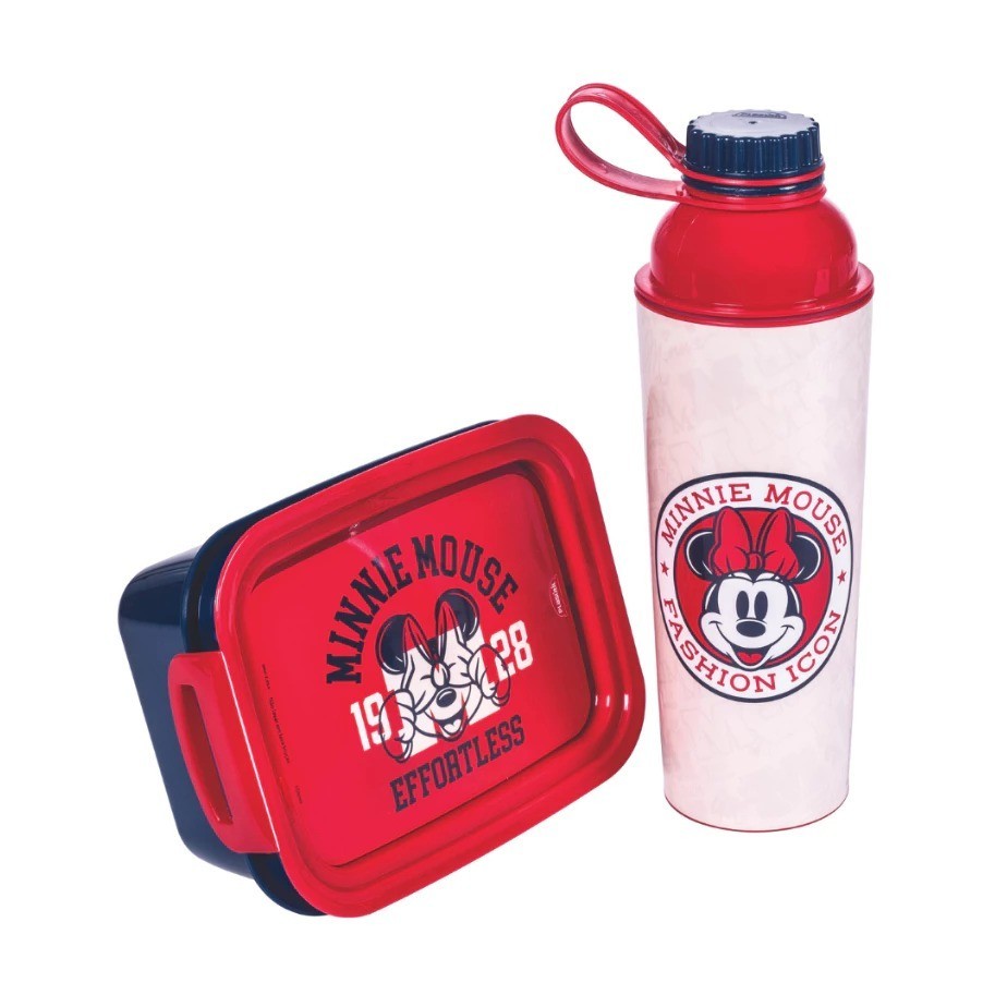 Kit Garrafa + Marmita Minnie Mouse 660ml/850ml Plasutil – BPA Free c/ Embalagem Especial