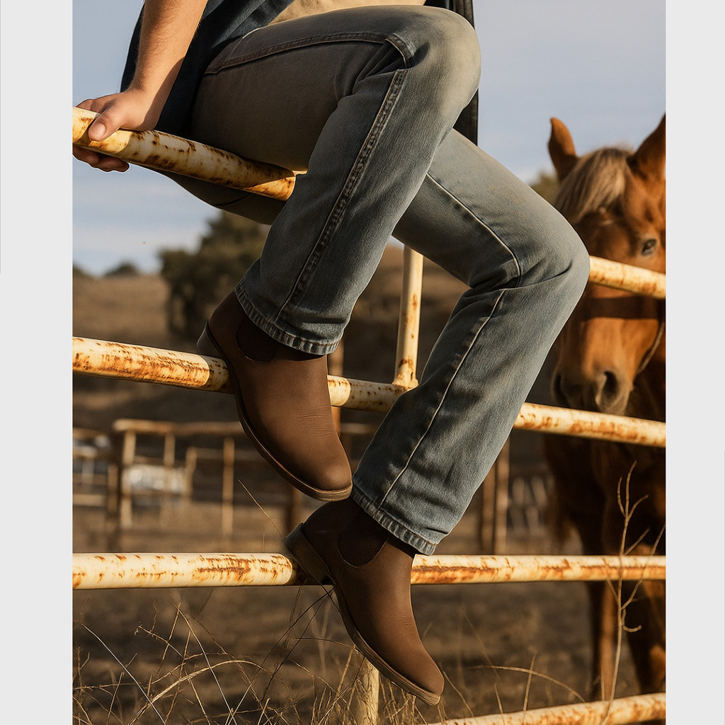 Bota Chelsea Clássica Solado Emborrachado Couro Liso Country