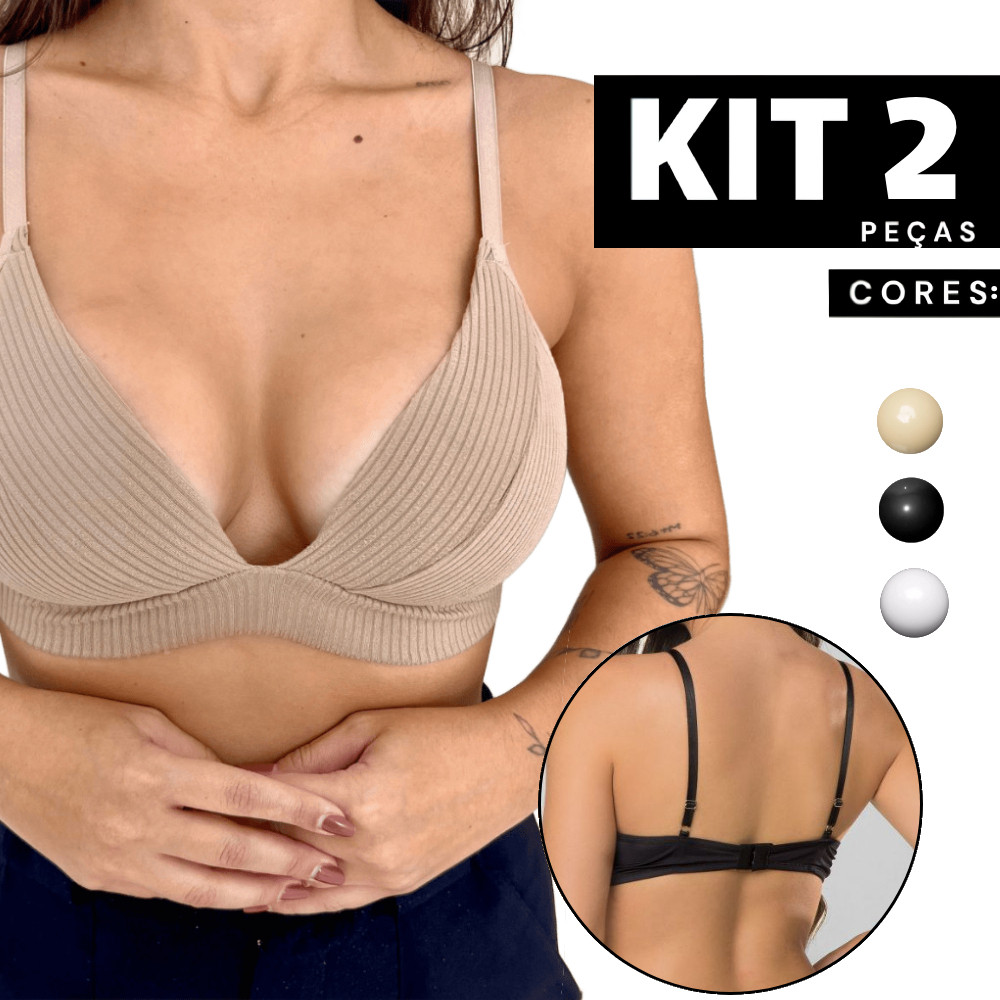 Kit 1 à 2 Sutiã Canelado com Bojo sem Aro Soft Alça Regulável Confortável para Dia a Dia Não Amassa em Oferta na Shopee