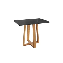 Mesa de Jantar Kappesberg em Madeira Maciça com Tampo de Vidro Preto Fosco 120cm