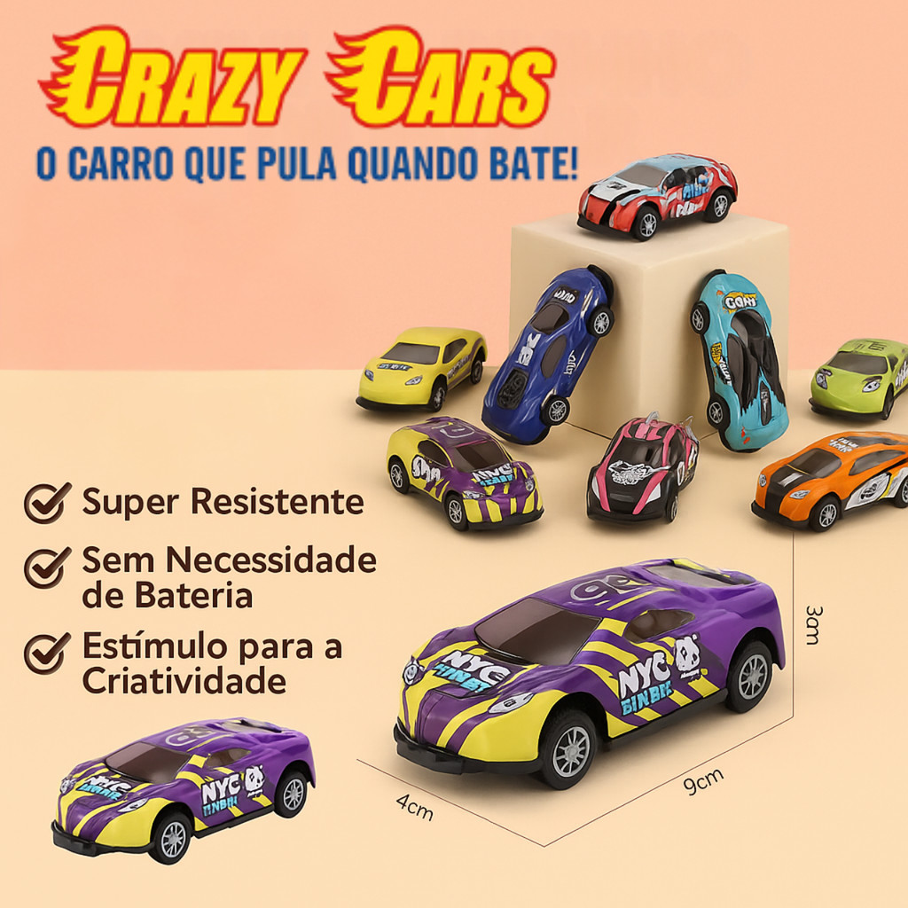 Carrinho de Fricção 360° com Salto Crazy Cars Carro Que Pula Quando Bate em Oferta na Shopee