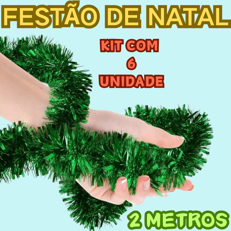 KIT 6 Festão Verde De Natal Enfeite Ideal Decoração Para Encher 2mx7cm Sua Arvore Para Arvore De Natal