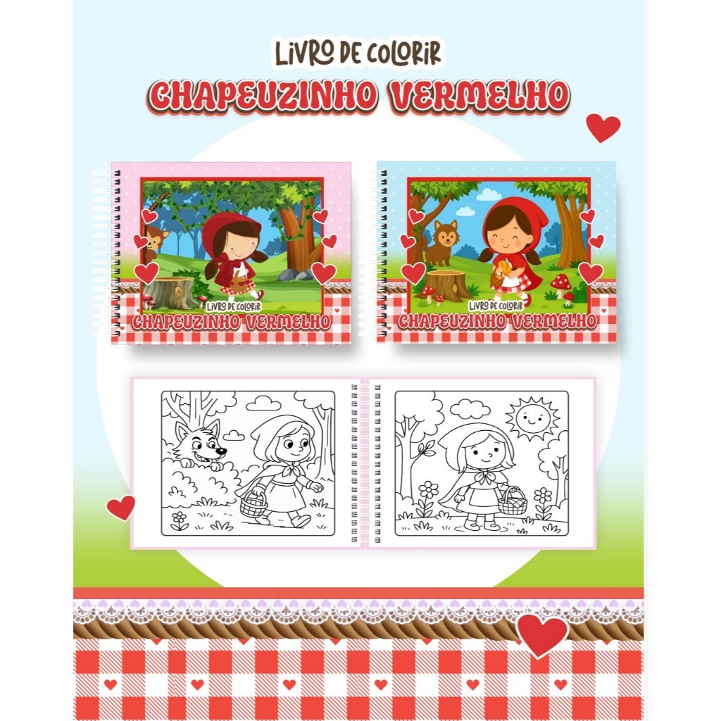 Livro de Colorir CHAPEUZINHO VERMELHO, Personalizado com o nome, Capa dura, Acetato - Envio Imediato