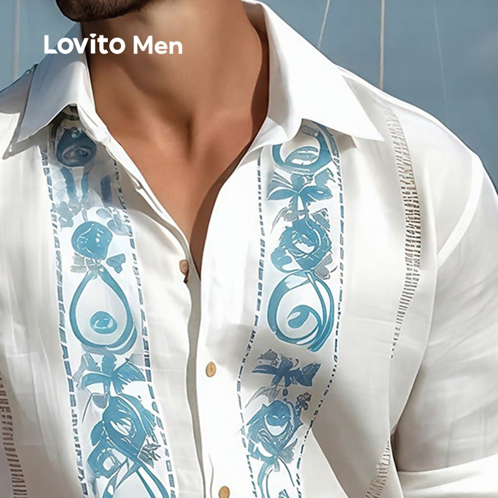 Detalhes do Lovito Men Camisa Boho Primavera/verão para Homens LNE114127
