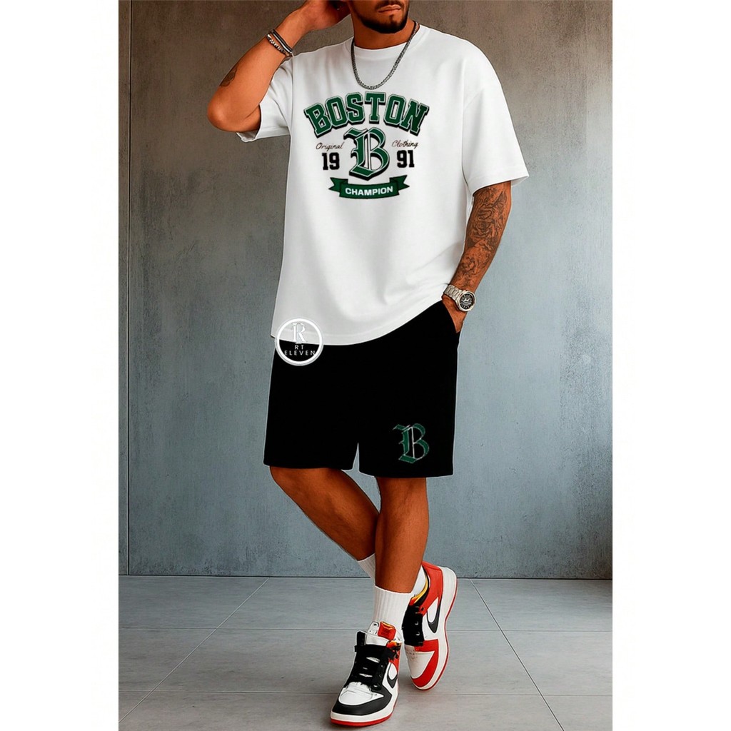 Conjunto Masculino Boston 1991 Camiseta Streetwear Masculina + Bermuda Moletom Estampada Kit Camiseta + Short Moletom em Oferta na Shopee