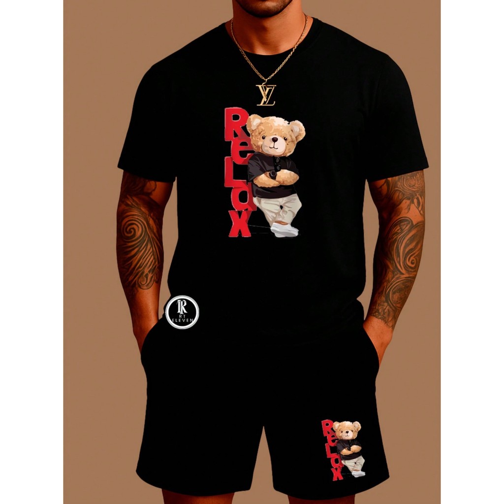 Kit Camiseta Masculina 100% Algodão Bermuda Moletom Lançamento Estampada Relax Confortavel Diversas cores Unissex