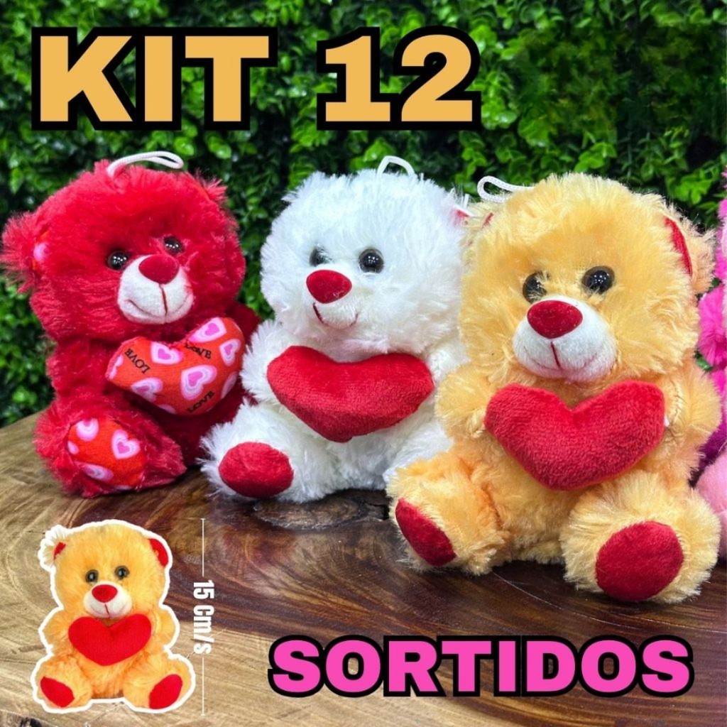 Kit 12 Ursos de Pelúcia – Brinquedo Infantil, Presentes e Decoração em Oferta na Shopee
