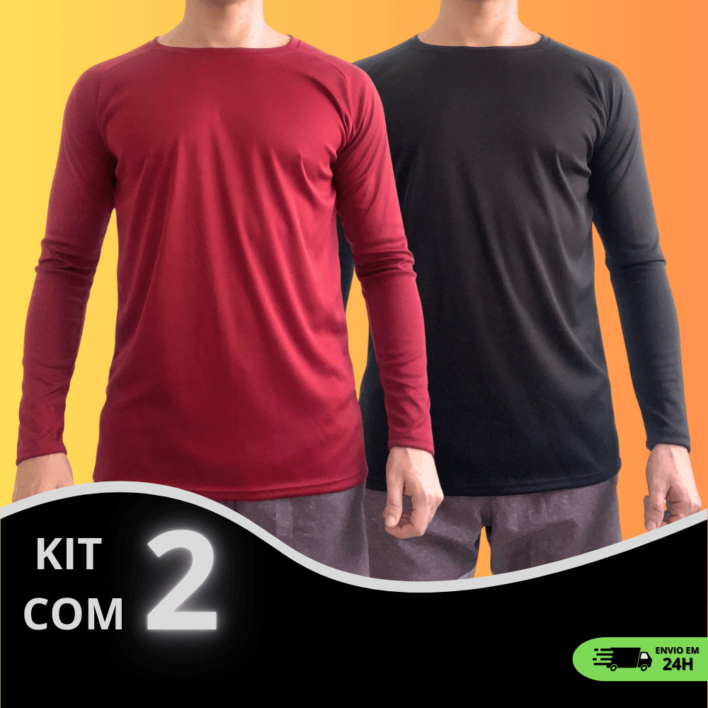 Kit 2 Camiseta Manga Longa Dry Fit Masculina Térmica Academia Segunda Pele Treino Proteção Solar em Oferta na Shopee