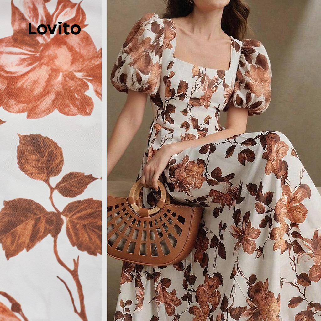 (NEW) Lovito Vestido Elegante com Flores Primavera/verão Vestido Multicolorido para Mulheres LBL29041 em Oferta na Shopee