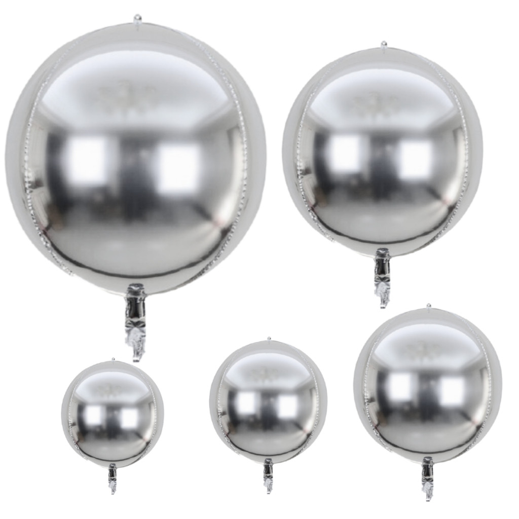 Kit  Orbz 4D Balões Prata Metalizado Grande Decoração Festa Globo 10" 15" 18" 22" 32" em Oferta na Shopee