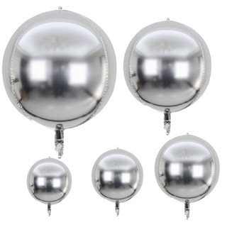 Kit  Orbz 4D Balões Prata Metalizado Grande Decoração Festa Globo 10" 15" 18" 22" 32"
